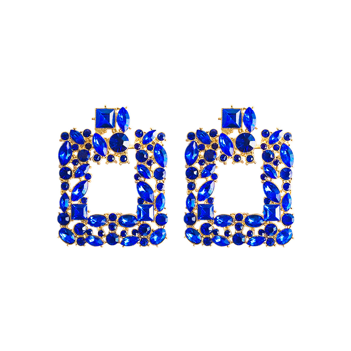 Wholesale Retro Square Gemstone Diamond Inlaid Alloy Earrings